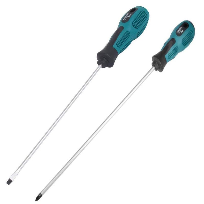tatoko 12 inches long Slotted and Phillips Screwdriver, PH1 12" Long Cross-head Screwdriver Flat Blade Screwdriverset, Magnetic Screwdrivers with Rubber Handle 2 Packs - Image 1